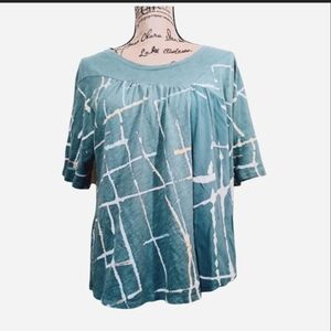 Anthropologie Akemi + Kin Mixed Media Batik Art Swing Top Blue Medium